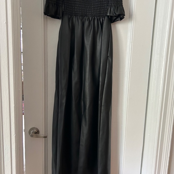 NWT Staud Mae Black Vegan Leather Off-the-Shoulder Maxi Dress - Picture 3 of 7